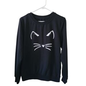 Shein Cat Face Graphic Black Sweatshirt